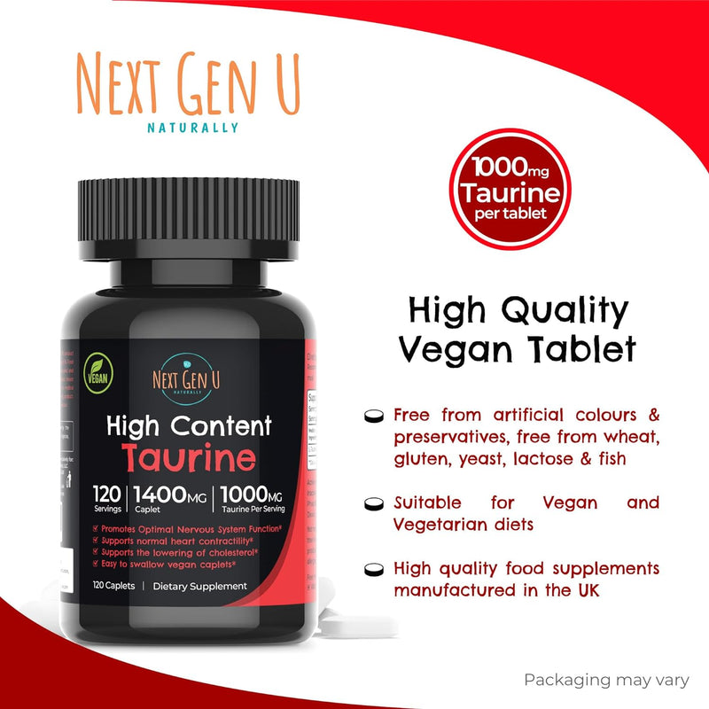 120 Taurine Food Supplement 1000 mg Vegan Caplets