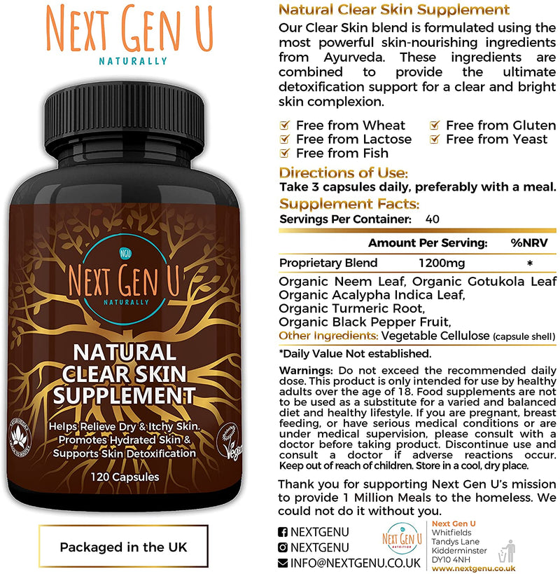 Natural Clear Skin - 120 High Strength Vegan Capsules